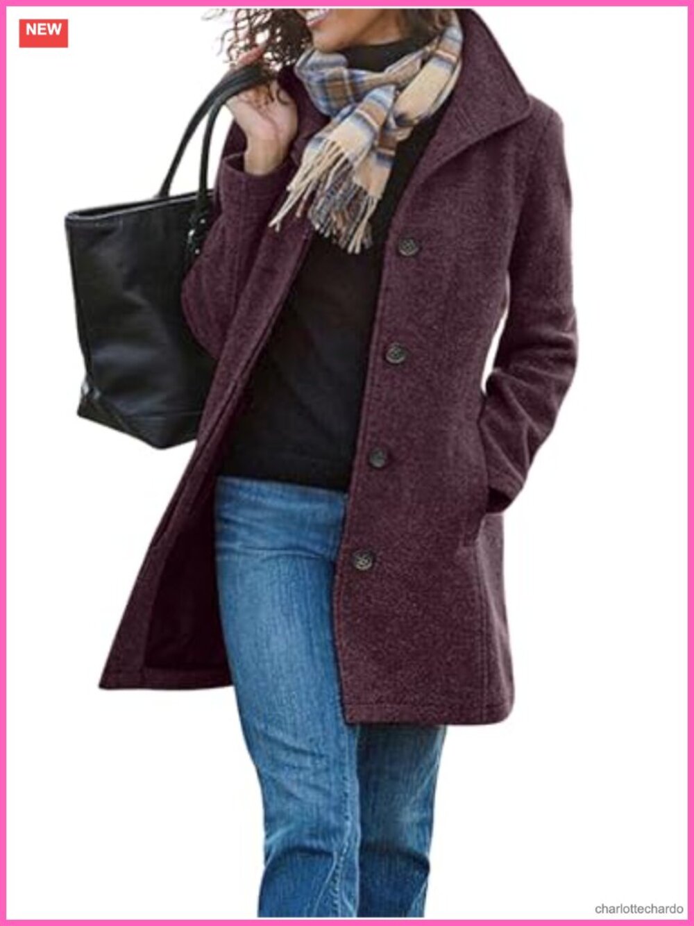 Women's Wool Blend Pea Coat Windproof Winter Outerwear Stand Collar Thigh Length